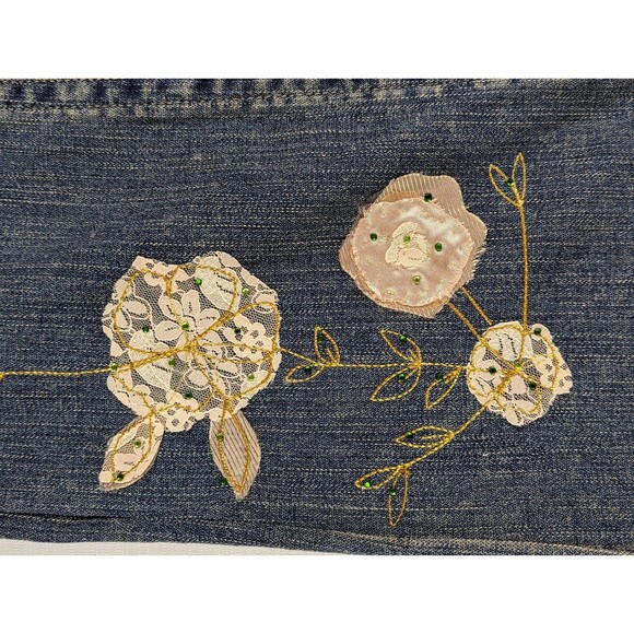 Z. Cavaricci Retro Size 8 Vintage Flare Blue Jeans with Floral Embellishments - Picture 3 of 11